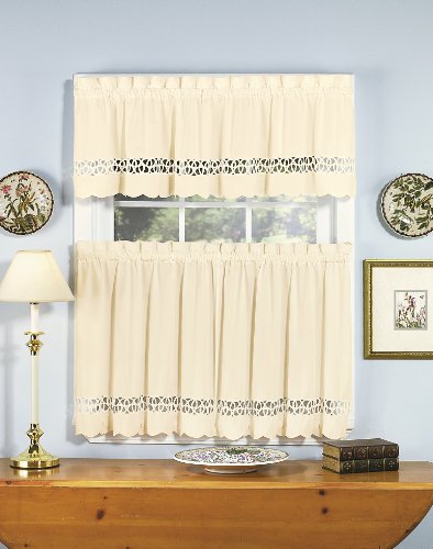 Today's Curtain, Hellina Tapework Tier 24", Ecru, 60" W x 24" L