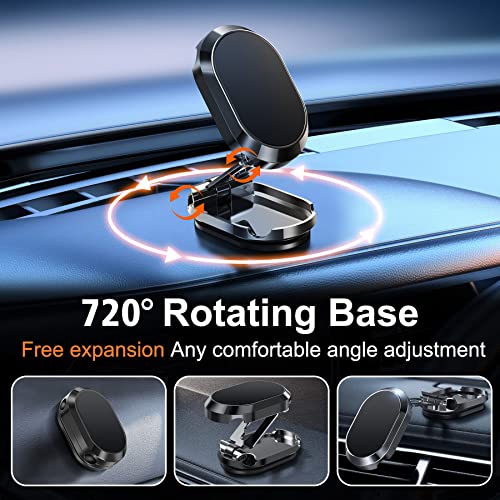 Jtrsl Folding Magnetic Phone Holder,【Super Magnet】【With 2 Metal Plates】 Car Magnetic Phone Holder,【360° Rotation】 Universal Dashboard Car Holder For Iphone,Samsung And Other Phones (Black) #TOP2