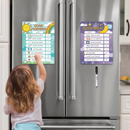 Image of Magnetic Bedtime /Morning Routine Chart for Kids -Toddler Daily Schedule Chart at Home,Morning Checklist,Dry Erase Bedtime Checklist to Do List,Daily Routine Chore Chart for Kids