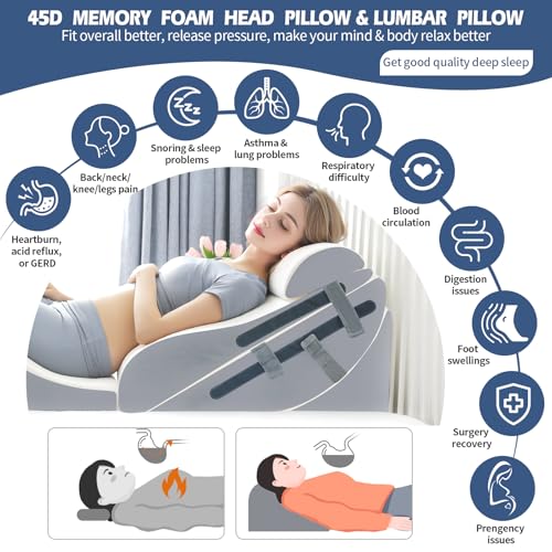 6p orthopädisches Bett Keil Kissen Set mit ganzem Memory Foam Taillenkissen, Bett Keil Kissen für Schlaf/Rückenschmerz Linderung, justierbare Bein Höhen Kissen für nach Operation, Schwellung.
