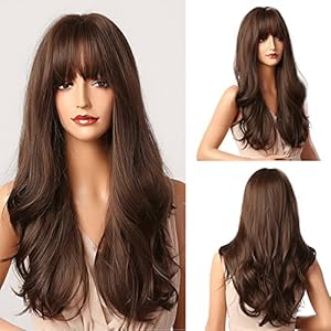 Esmee Pelucas Marrones Peluca Sintética de 24″ de largo con Cabeza Natural de Alta Densidad Pelucas de Cabello Permanente al Calor para Mujeres