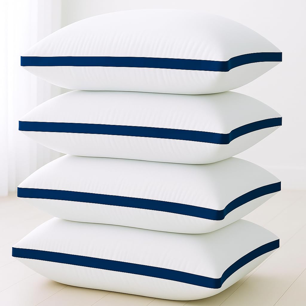 Luxury Pillows 4 Pack Hotel Quality Bed Pillow Ideal for Stomach, Back Support, Firm and Side Sleepers Down Alternative Premium Filled Hotel Pillows 4 Pack Hypoallergenic Soft Pillow for Neck