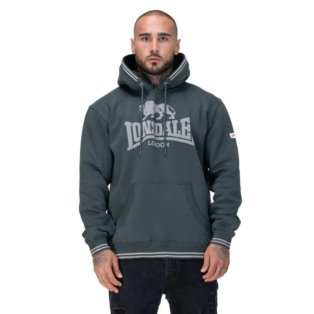 Lonsdale London Outwood Men's Hoodie Green Basics Streetwear, gray, L