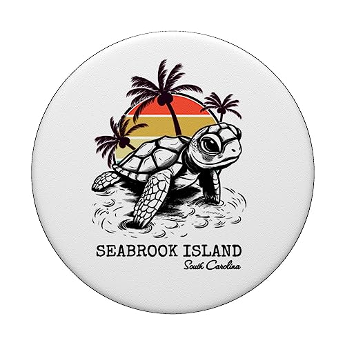 Seabrook Island South Carolina Save Loggerhead Sea Turtle SC PopSockets Swappable PopGrip, Black - Image 3