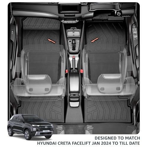 Image of Amazon Basics - 5D Car Floor Mats for Creta Facelift (Jan 2024-Present, Black) | Custom Fit | All-Weather Protection| TPE