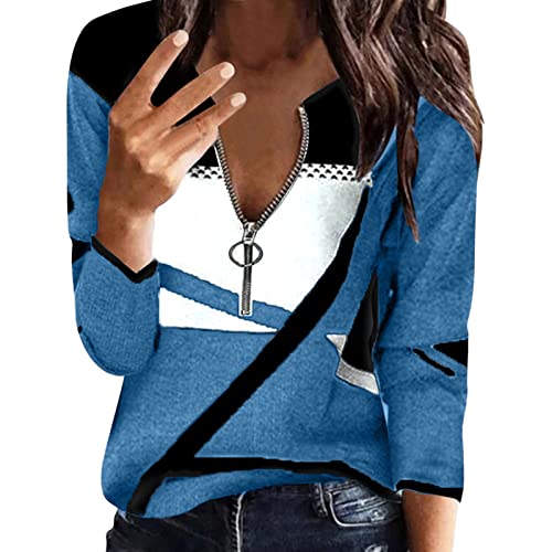 LäSsige Oberteile Damen,Herbst Und Winter Frauen Colorblock V-Ausschnitt...