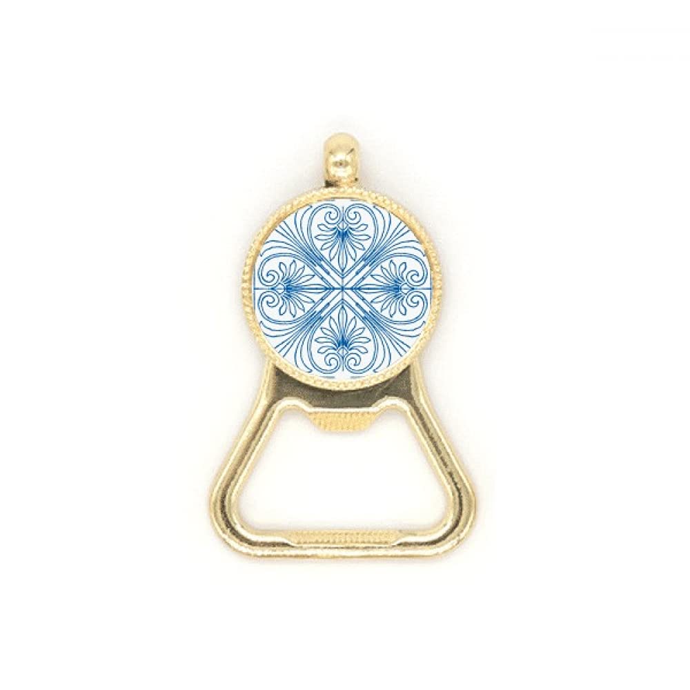 Porte-clés d'art Talavera motif bleu ornemental en acier inoxydable