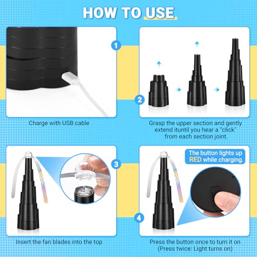 Ventilador de mosca para mesa recargable paquete de 4 unidades compactas con LED 8