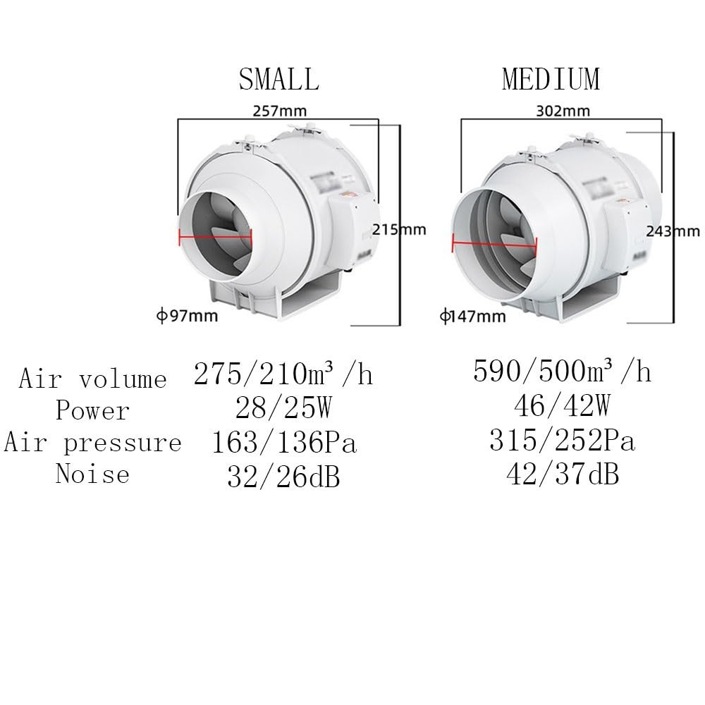 Ventilador de ventilación Ventilador de conducto for ventilación interior, silencioso, con intercambio aire, for uso doméstico, ajuste 2 velocidades(Pequeño)