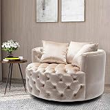 Pannow Swivel Barrel Chair, Modern Akili Swivel Accent Chair, Velvet Round Barrel Chair for Home Liv