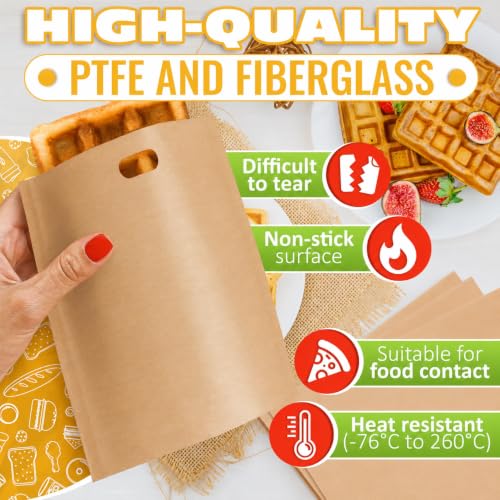 Image of 12 Pcs Upgraded Non-Stick Grilled Cheese Toaster Bags Reusable Up To 50 Times - 6.3 inch x 6.3 inch Reusable Toaster Bags for Grilled Cheese Sandwiches and Panini | Easy to Clean and Heat-Resistant Material