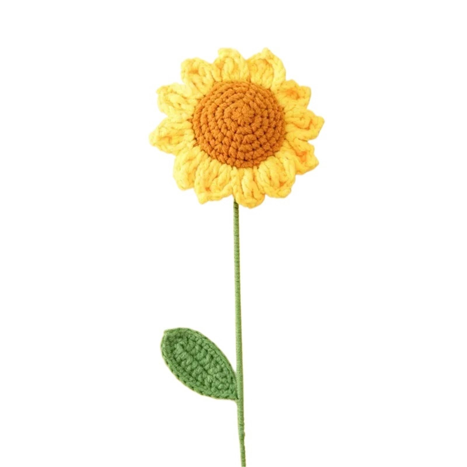 EXKURPOO crochet plant 2pc Knit Sunflower Bouquet Crochet Flowers Graduation Flower Wedding Party Decor Friends Flores A for home