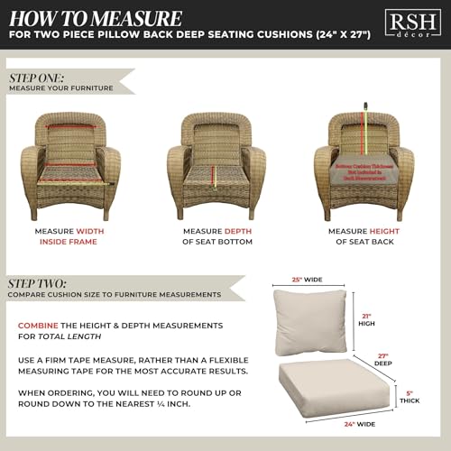 Rsh Decor Deep Seating Cushion With Pillow Back | 24 Inch X 27 Inch Seat | All-Weather Spun Fabric | Water And Fade-Resistant | Outdoor Chair Cushion Set For Patio Furniture thumb #2