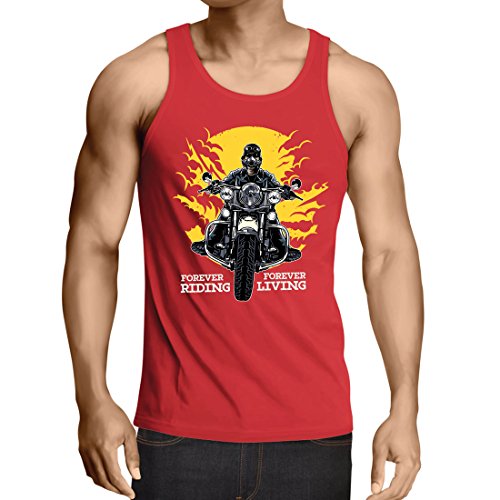lepni.me Camisetas de Tirantes para Hombre para Siempre en Motocicleta, Vida eterna: esl�ganes de Motos, Citas de Motos, Ideas de Regalos para Motociclistas (Large Rojo Multicolor)