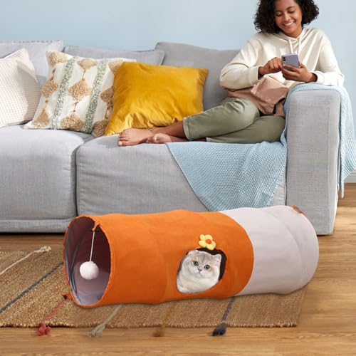 Tunnel pour chat pliable avec balle et tente anti-griffes