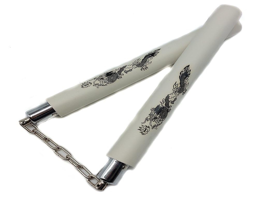 DELFIERO Nunchaku Gomma Bianca con Catena per Allenamento Arti Marziali