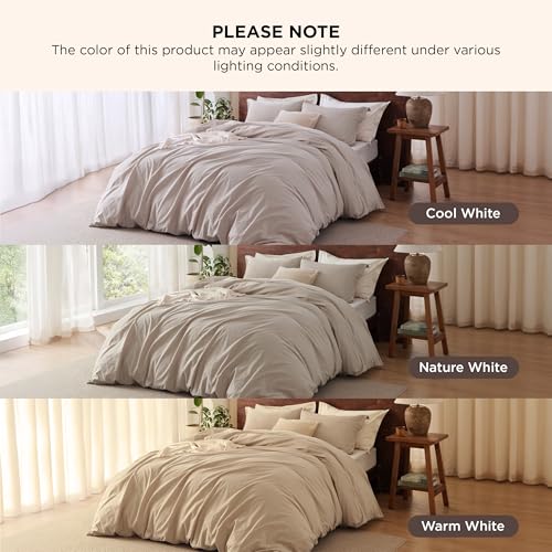 Bedsure 100% Washed Cotton Duvet Cover Full Size - Frosted Almond Minimalist Cotton Duvet Cover Linen Like for All Seasons - GentleSoft™ Plain Simple Bedding (Frosted Almond, Full, 80"x90")