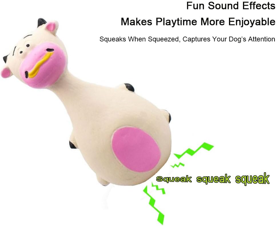 Interactive Dog Toys Bundle, Suction Cup Tug Rope, Flying Ball Frisbee and Cow Squeaky Latex Toy, Tough Chew and Fetch Play Set for Puppy Small Big Dogs, White Cow