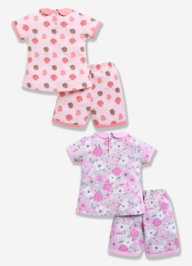 Image of BABY GO Baby Boys & Baby Girls Clothing Set | Summer Co-Ord Set for Baby | Printed 100% Cotton Half Sleeve T-Shirt & Shorts Combo | Soft Cotton Casual Wear Outfit for Infants & Toddlers Pack of 2