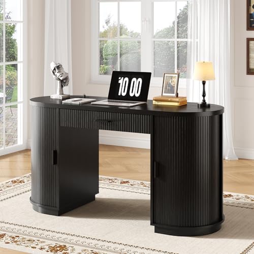 ONBRILL 58" Fluted Executive Desk with Storage, Home Office Desk