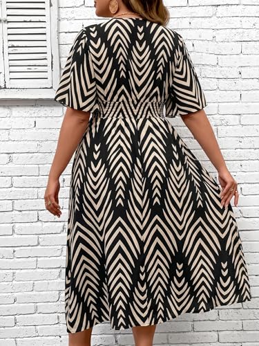 Image of Floerns Women's Plus Size Boho Hawaiian Tropical Dresses V Neck Short Sleeve Floral A Line Long Dress Vacation Beach Outfits