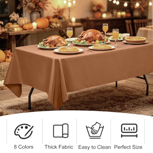 Image of 4 Pack Rectangle Tablecloth for 6 Foot Tables Washable Polyester Table Cover for Wedding Dining Table Parties Banquet (4, Brown, 60inch x 102inch)