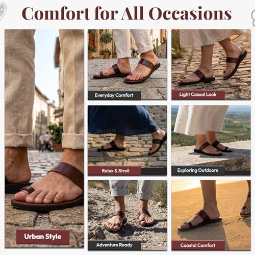 Image of Holy Land Market Men /Women Biblical Jesus Leather Sandals /Slides From Jerusalem (Jesus - Finger Style I)