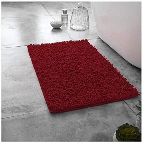 GAVENO CAVAILIA Luxury 2 Piece Loop Bath Mat Anti Slip Pedestal Set, Extra Absorbent 100% Microfiber Chenille Bathroom Toilet Rug, Regular (50x80, 50x40 cm), Deep Red, Microfibre