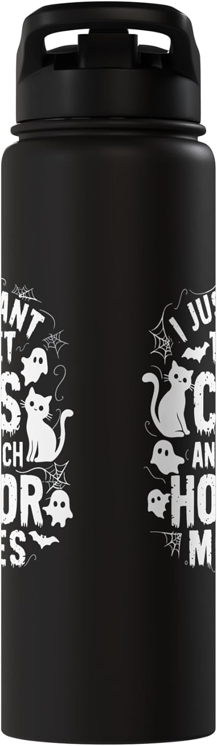 I Just Want To Pet Cats And Watch Horror Movies Stainless Steel Insulated Water Bottle
