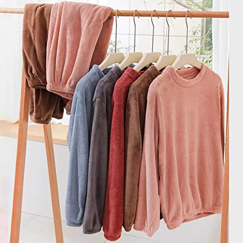 Conjunto de pijama feminino quente de lã coral para dormir de inverno manga comprida roupa de dormir