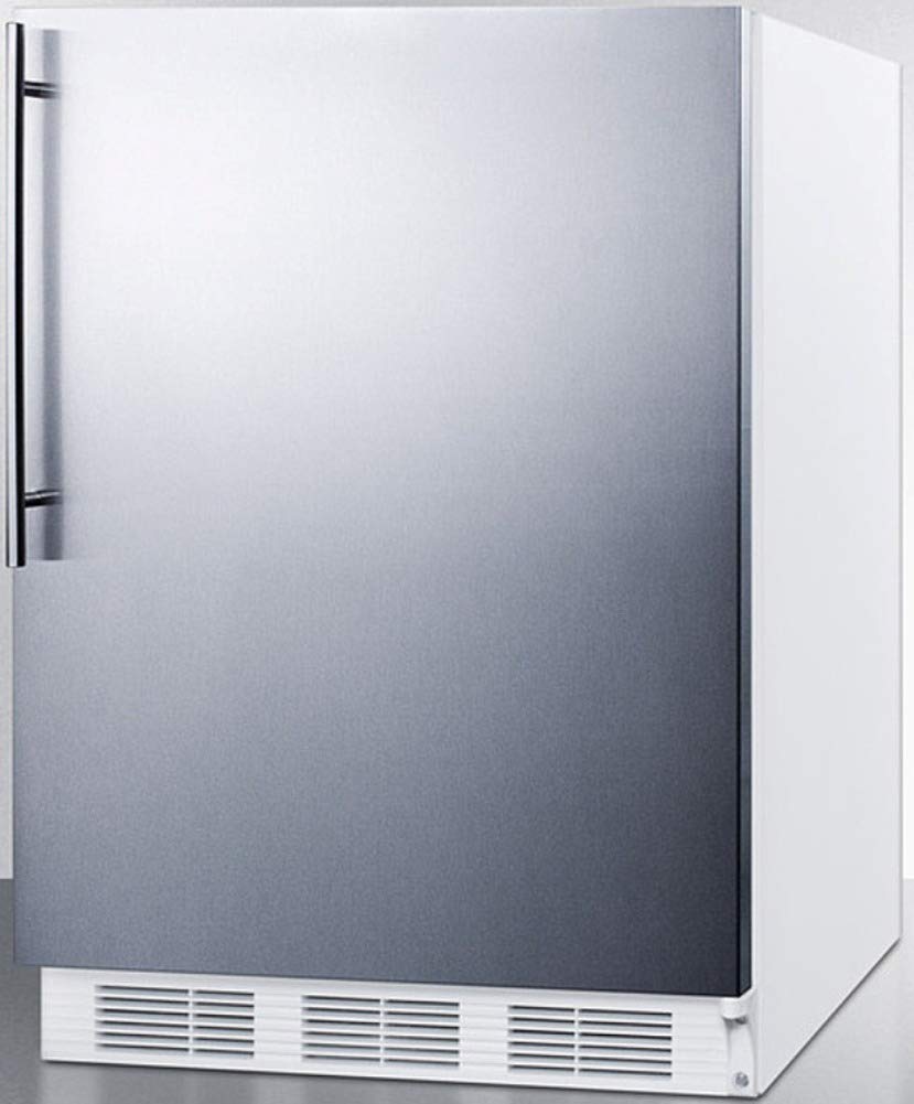 Summit Appliance CT661WSSHVADA 24" Wide Refrigerator-Freezer, ADA Compliant; Cycle Defrost; Stainless Steel Door; Professional Thin Handle; Adjustable Glass Shelves; Wine Shelf; White Cabinet on Fridge.com