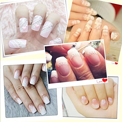 Lace Nail Stickers White Lace Nail Art Sticker Decal 3D Self-Adhesive Wedding Nail Decal For Acrylic Nail ,White Flower Lace Nail Design For Women Manicure Decor 6 Sheets #TOP7
