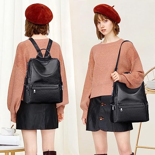 Image of MUCHOVA Teen Girl Fashion Backpack Purses Multipurpose Design Handbags and Shoulder Bag Faux Leather Travel bag Casual Backpack With Shoulder printed Strap (Black)