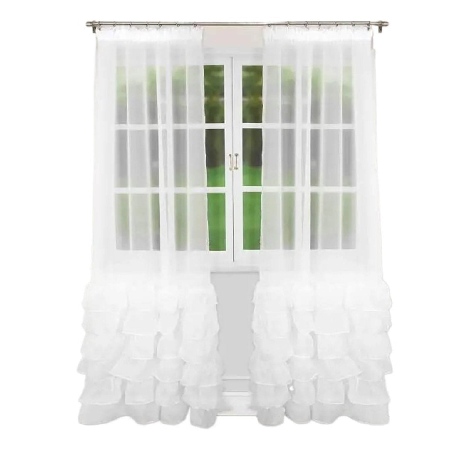 HEUchuan Ruffled Curtains Voile Window Curtain, Maiden Ruffle Bottom Hem Style, Elegant Sheer Panel, 2 Panels(WHITE,ROD-POCKET_2X W130CM X H200CM)