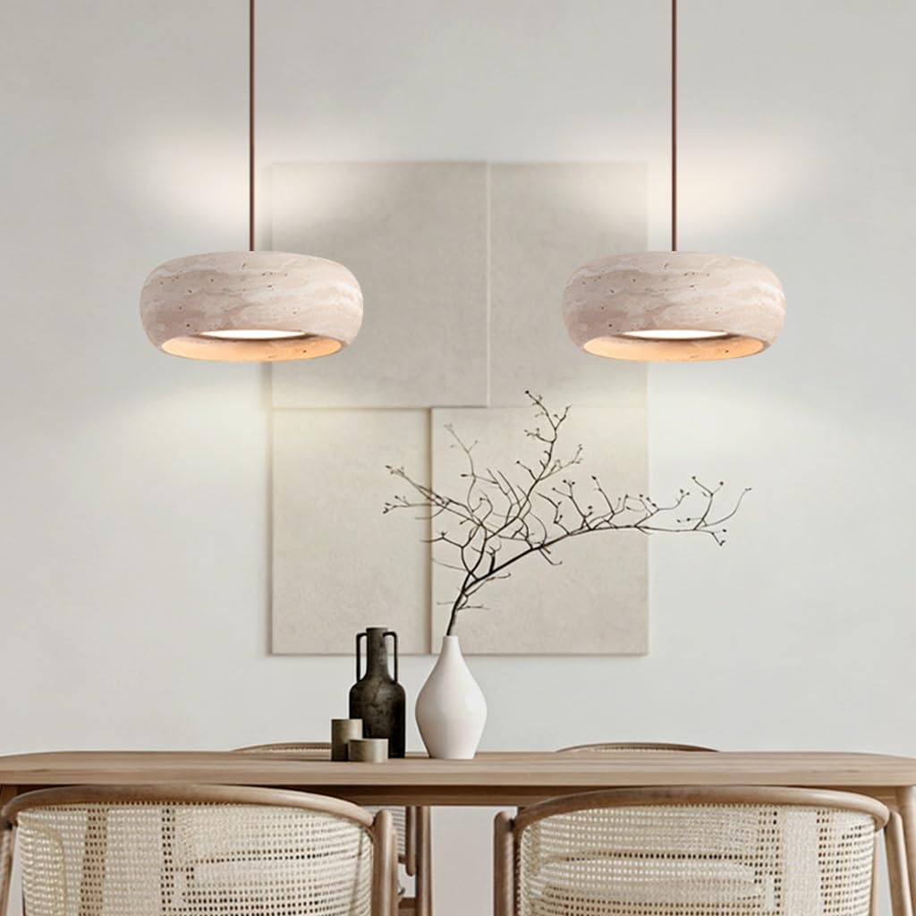 Lustre En Bois À LED Suspension Scandinave En Travertin Jaune Lustre Créatif En Pierre Naturelle De Forme Bombée Style Wabi-sabi Japonai Idéal Pour Salle À Manger Îlot De Cuisine Salon(A)