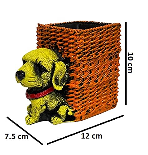Image of AUGEN Pen Stand Decorative Hand Painted Puppy, Dog Design Stationery Holder | Gift Item | Table Top Decor (1033)