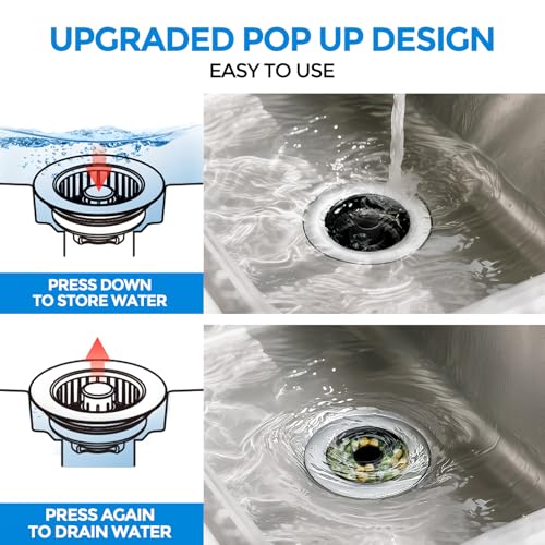 Image of zaa Kitchen Sink Drain Strainer - Kitchen Sink Stopper, 304 Stainless Steel Sink Drain Stopper, Sink Protector for Kitchen with Anti-Clog Filter, Fit US Standard 3-1 /2'' Sink Drain Hole, Black