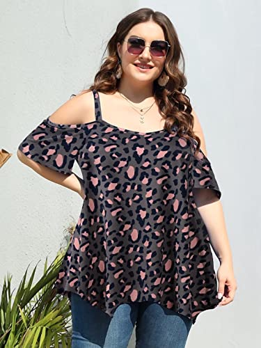 Image of LARACE Cold Shoulder Tops for Womens Summer Clothes Spaghetti Strape Tunic Oversized Shirts Asymmetrical Plus Size Blouse