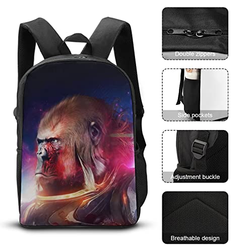 Sac à dos d'école Gorilla Classic unisexe 17 pouces avec imprimé 3D - 7