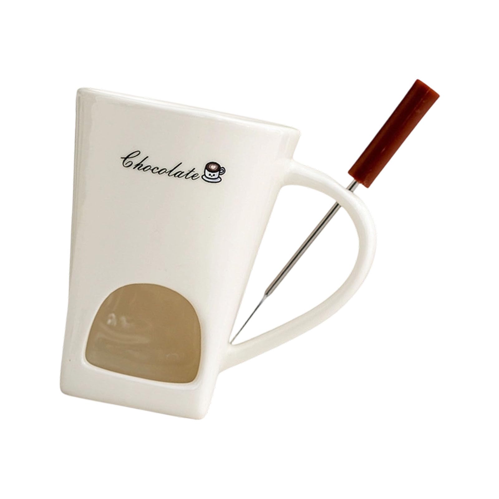 Kaeltsyn 130ML Ceramic Fondue Mug Set for Melting Chocolate Cheese Dessert Pots Comes with Ergonomic Handle Fork Ceramic Chocolate Fondue Mug