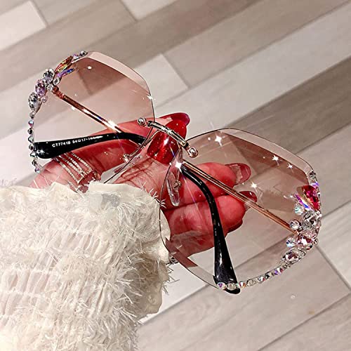 Woman Rimless Diamond Sunglasses,Polygonal Sunglasses UV Protection,Handmade Diamonds Gradual Trend Party Eyewear
