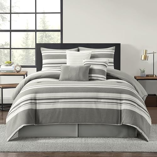 Stratford Park White Grey Comforter Set Queen Size, 7 Piece