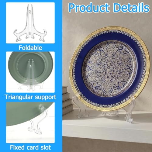 Image of CURATED CART Acrylic Plate Stand for Decor, Pack of 4 Transparent Photo Frame Stand for Table, 6 Inch Clear Display Easel for Plates Pictures QR Menu Table Standee Decorative Collectibles
