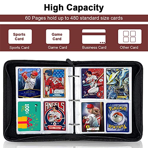 Trading Card Binder 4 Pocket, Fome Portable Card Binder Trading Card Holder With 480 Cards And 60 Removable Sleeves, Binder Photo Album Suitable For Yugioh Mtg Tcg Game Cards, Sports Cards #TOP2