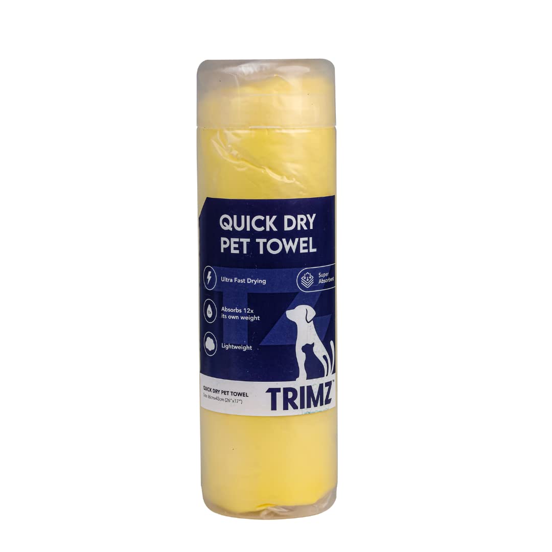 Trimz Quick Dry Absorption Towel, 1 Pcs Dog Towel, Made of Heavyweight, Non-Woven Viscose, This Material Absorbs Up to 10 Times More Ideal for Quickly Drying Your Pet Grooming Towel, 26 x 17 (Yellow)