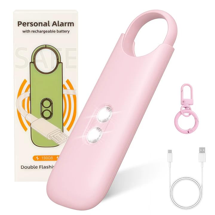 Alarma Personal para Mujeres 130dB, Alarma Doble Flash Alto decibelios, Llavero de Personal de Emergencia para Ancianos, Mujeres, Niños, con Doble Altavoz