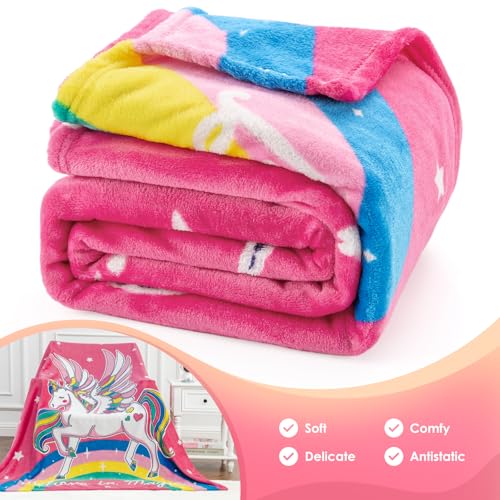 Image of Jekeno Unicorn Toys Gifts for Girls Glow in the Dark Blanket, 50 inchx 60 inch | Unicorn Gifts for Girls birthday Christmas Valentine's Easter Soft Flannel Fleece Throw Blanket for Age 1-18 Years Old