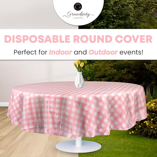 Image of Grandipity Plastic Table Cloth Disposable 12 Pack 84 inch Round Gingham | Plastic table covers, durable disposable tablecloths, fade and tear-resistent table cover for party, event