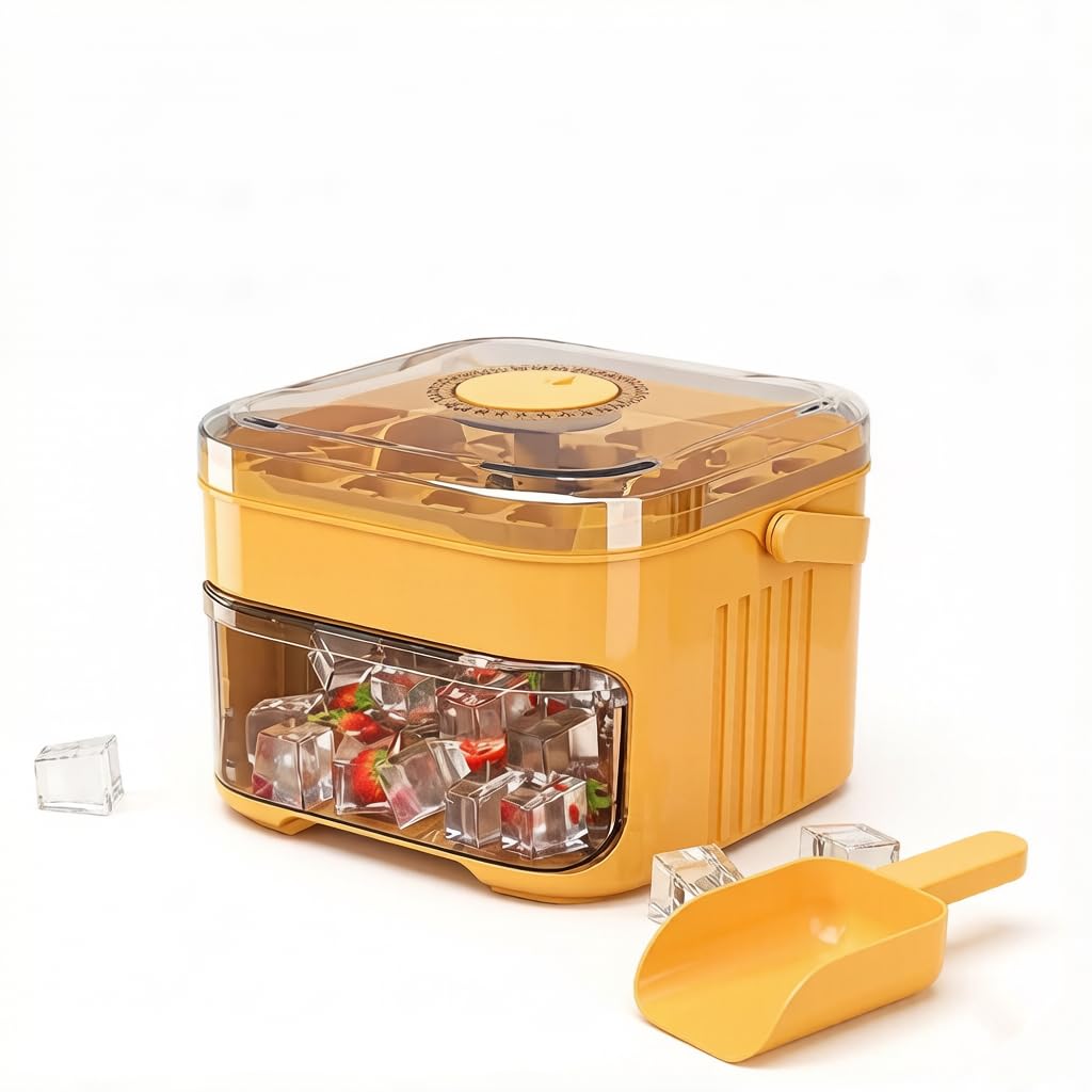 Ice Cube Tray with Lid and Bin, 50-Cube, Double-Deck, Orange