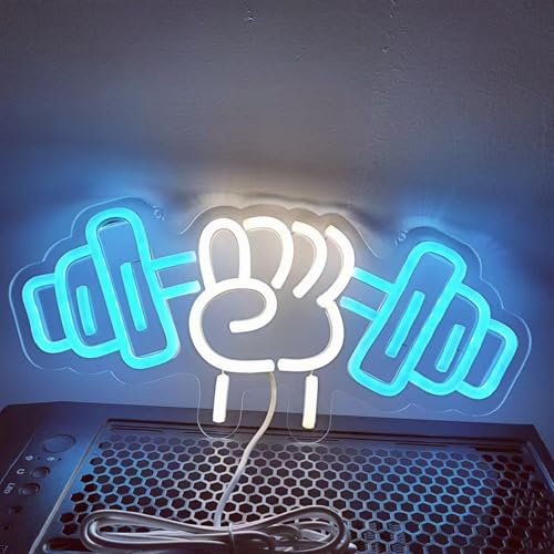 Image of Gym Neon Sign,Dumbbell LED Neon Light for Home Gym Decor,Dimmable led gym lights for Wall Decor,Gym Decor Sports Neon Sign for Workout Room,Men Women Wall Decor Gift,Powerlifting Gifts,13.8x6.3IN